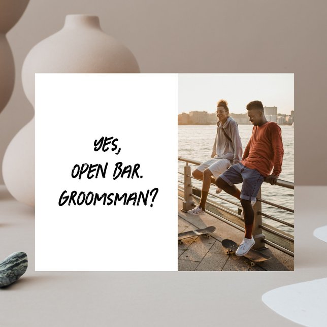 Funny Be My Groomsman Brush Script Photo Postcard (Creator Uploaded)