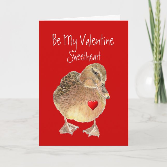 Funny Be My Valentine Sweetheart Cute Duck Holiday Card (Front)