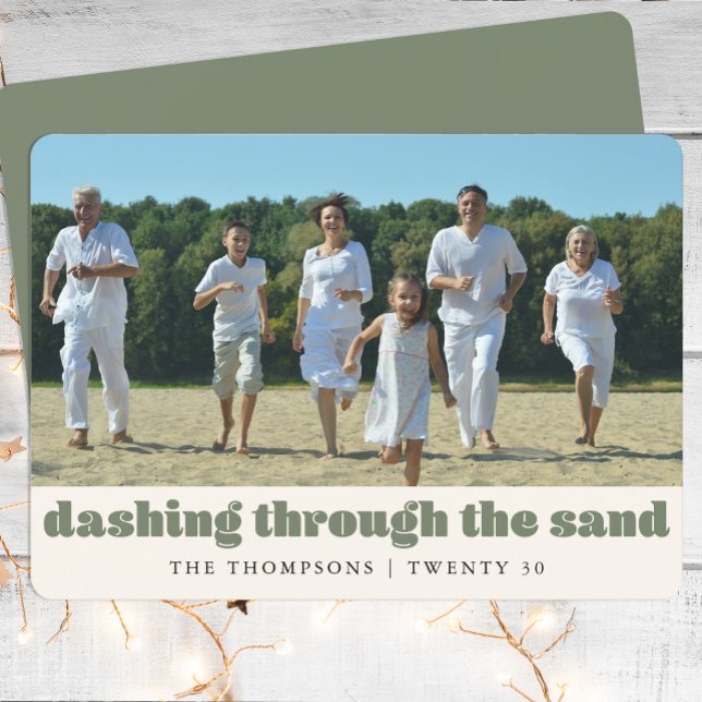 Funny Beach Christmas Custom Family Photo Green Holiday Card (Creator Uploaded)