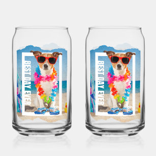 Funny Beach Dog Tropical Summer Vacation Gift Can Glass