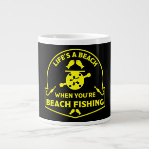 Funny Beach Fishing Large Coffee Mug