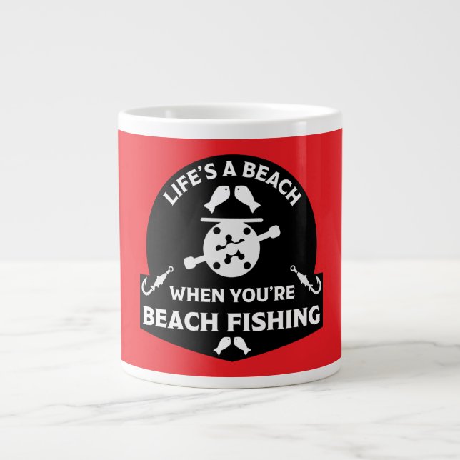 Funny Beach Fishing Large Coffee Mug (Front)