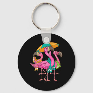 Funny Beach Flamingos With Towels Cool Summer Bird Key Ring