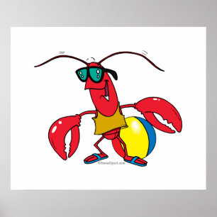 funny beach going  lobster cartoon poster