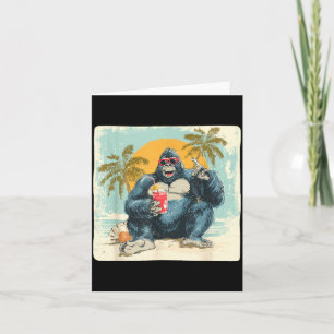 Funny Beach Gorilla with Cocktails and Palm Trees Card