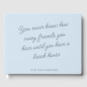 Funny Beach House Friends Personalised Name Blue Guest Book