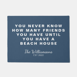 Funny Beach House Friends Quote Personalised Blue Doormat