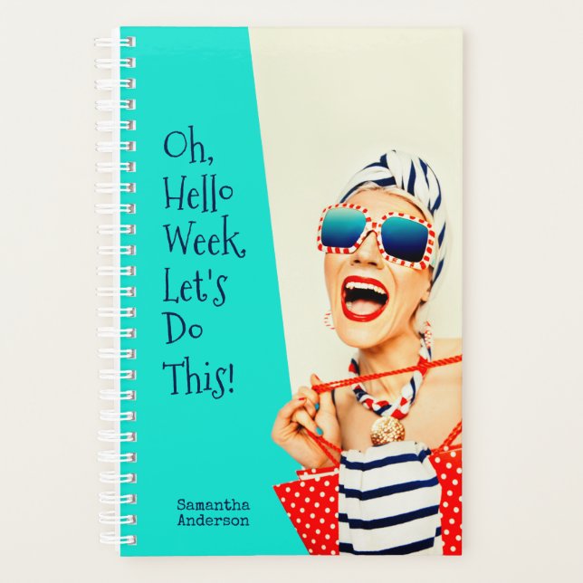 Funny Beach Lady Personalised Woman's Retro Style Planner (Front)