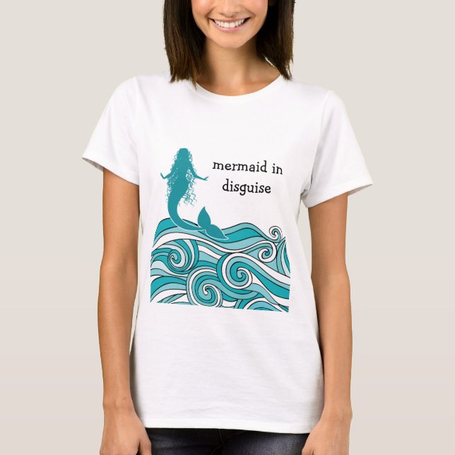 Funny Beach Mermaid Design T-Shirt (Front)