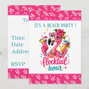 Funny beach pink flamingo Flocktail party  Invitation