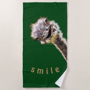Funny Beach Towel Playful Happy Ostrich - Smile