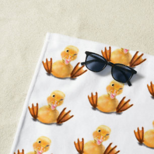 Funny Beach Towel with Happy Yellow Ducks