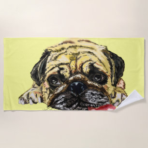 Funny Beach Towel with Pug Dog - Custom Colours