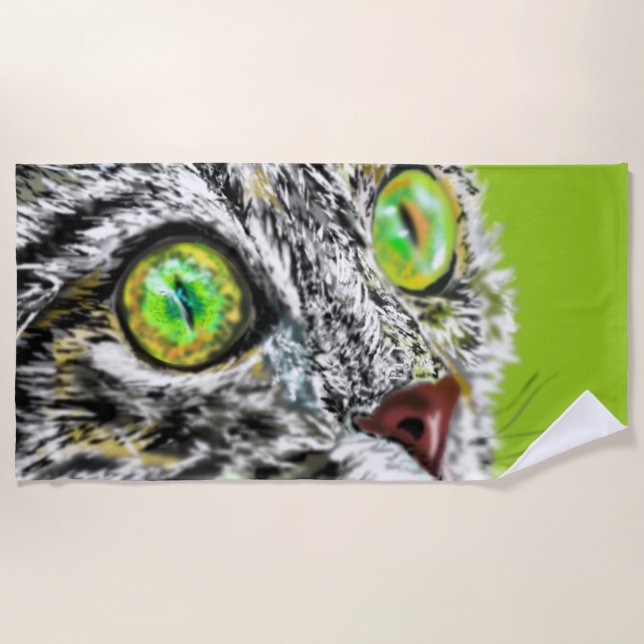 Funny Beach Towel with Stalking Cat (Front)