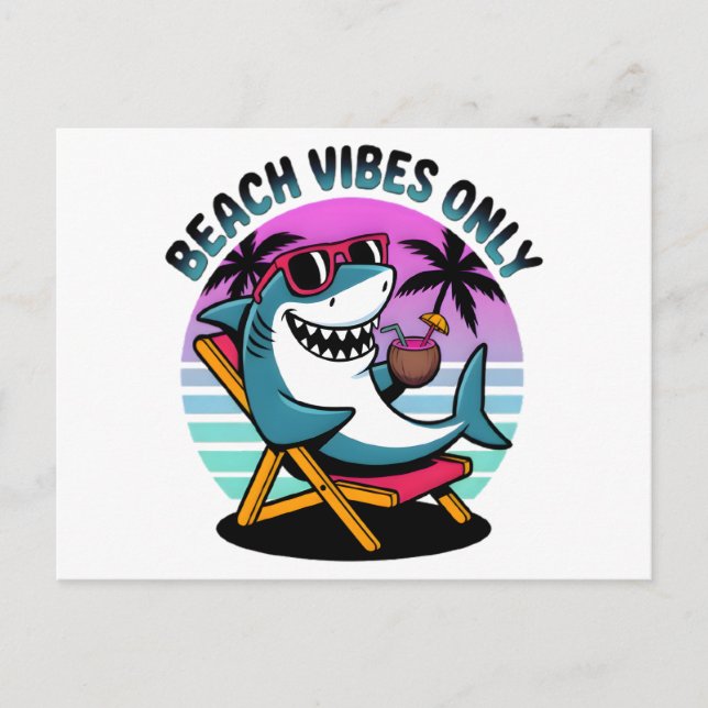 Funny Beach Vibes Only Retro Summer Shark Postcard (Front)