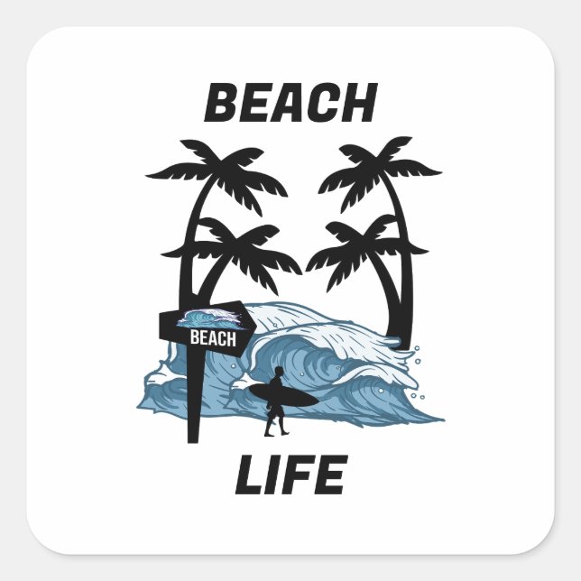 Funny Beach Wave Square Sticker (Front)