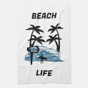 Funny Beach Wave Tea Towel