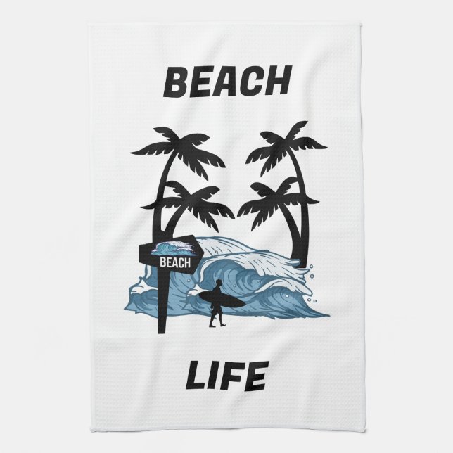 Funny Beach Wave Tea Towel (Vertical)