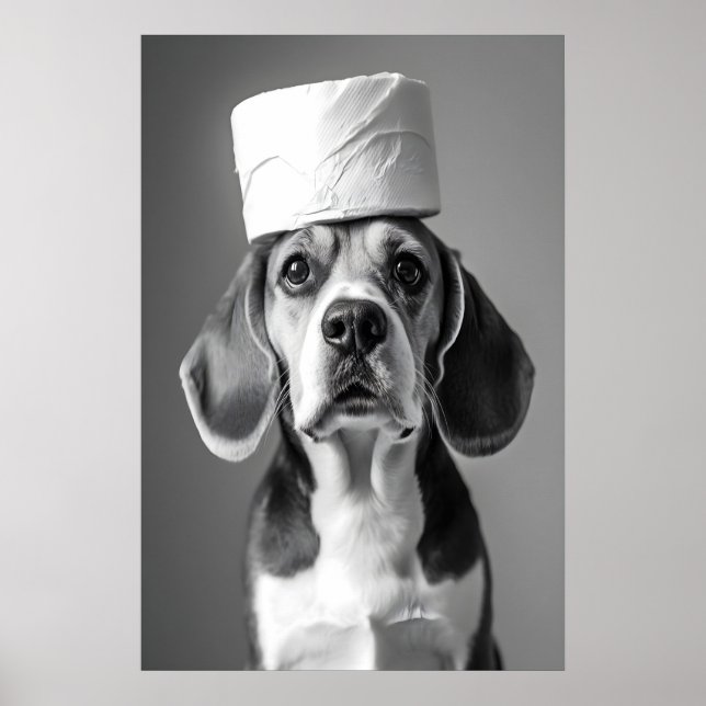 Funny Beagle Bathroom Art Print, Toilet Paper Roll Poster (Front)