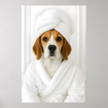Funny Beagle Bathroom Print, Beagle In Bathrobe