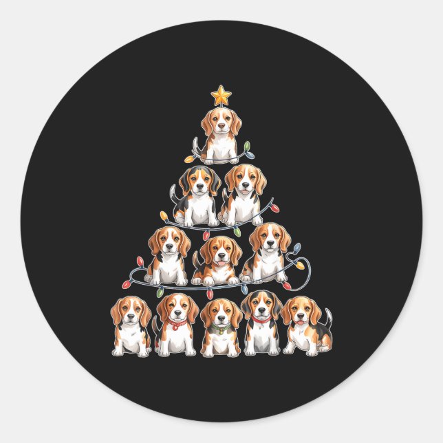 Funny Beagle Christmas Tree Dog Lovers Women Men X Classic Round Sticker (Front)