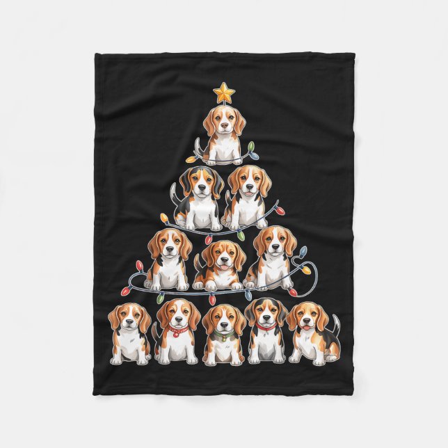 Funny Beagle Christmas Tree Dog Lovers Women Men X Fleece Blanket (Front)