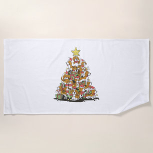 Funny beagle Christmas tree for beagle dog lovers  Beach Towel