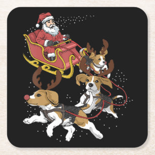 Funny Beagle Dog Christmas Gift For Dog Lover Square Paper Coaster