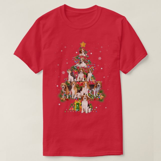 Funny Beagle Dog Christmas Tree Dog Lover Xmas  T-Shirt (Design Front)