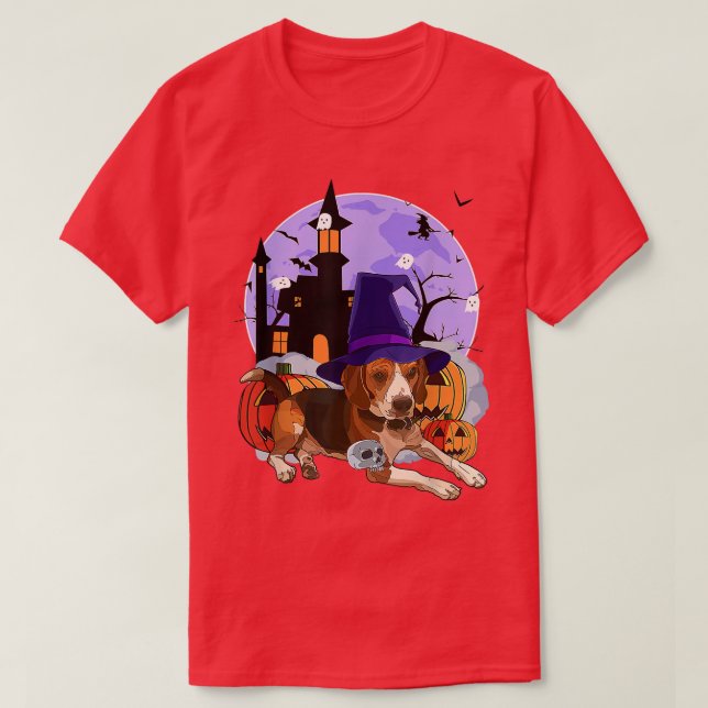 Funny Beagle Dog Halloween Witch Pumpkin  T-Shirt (Design Front)