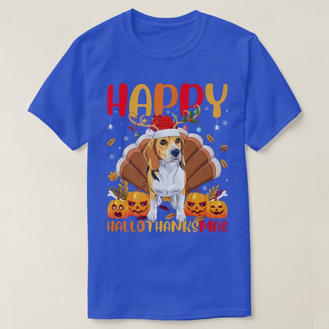 Funny Beagle Dog Lover Happy Beagle HelloThanksMas T-Shirt (Design Front)