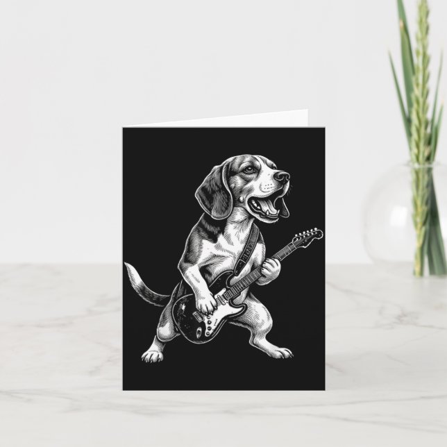 Funny Beagle Dog Playing Guitar Card (Front)