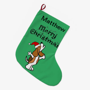 Funny Beagle Dog Singing Christmas Carols Large Christmas Stocking