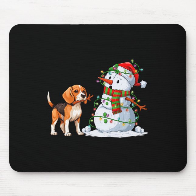 Funny Beagle Dog Snowman Christmas Tree Lights Xma Mouse Mat (Front)