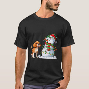 Funny Beagle Dog Snowman Christmas Tree Lights Xma T-Shirt