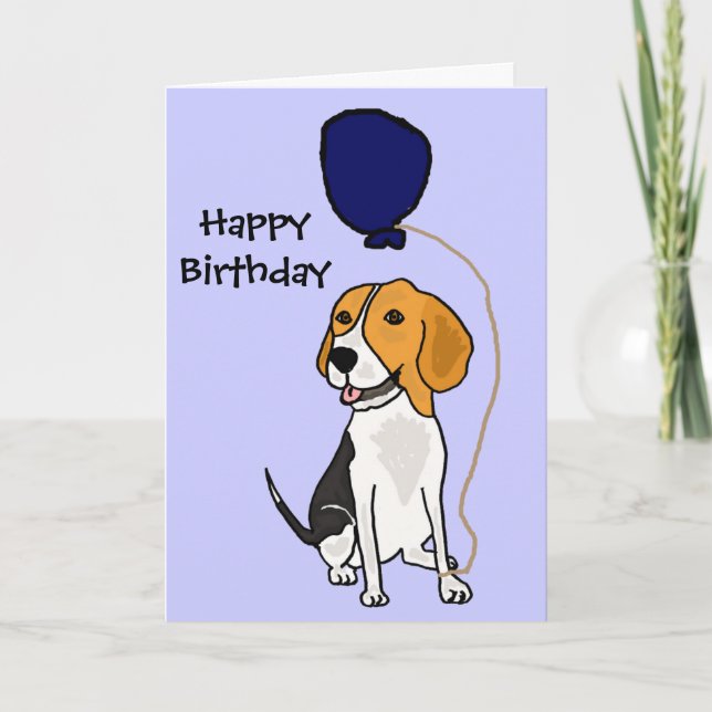 Funny Beagle Holding Balloon Card (Front)