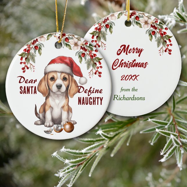 Funny Beagle Puppy Define Naughty Christmas Ceramic Tree Decoration (Creator Uploaded)