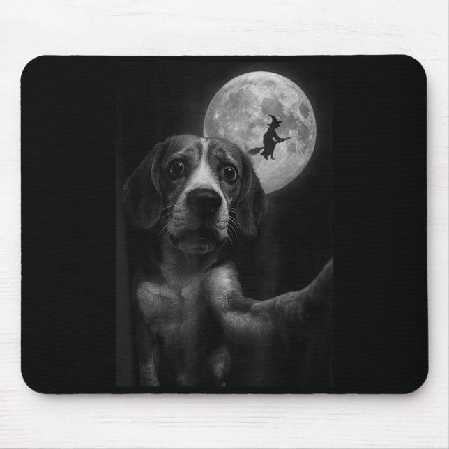 Funny Beagle Selfie Flying Witch Halloween Dog Mouse Mat (Front)