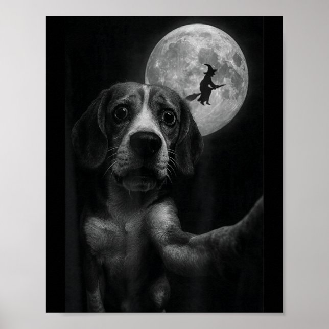 Funny Beagle Selfie Flying Witch Halloween Dog Poster (Front)