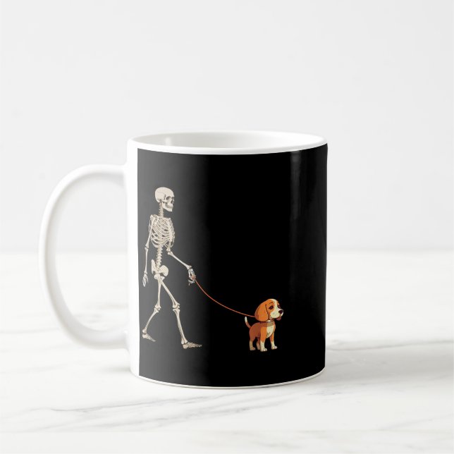 Funny Beagle Skeleton Dog Walking Halloween Dog Coffee Mug (Left)