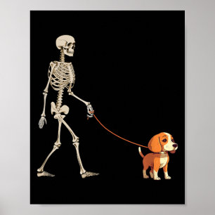 Funny Beagle Skeleton Dog Walking Halloween Dog Poster