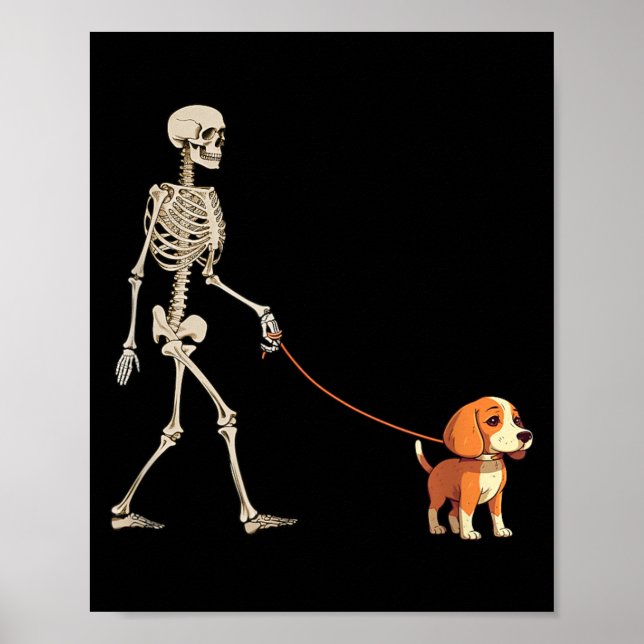 Funny Beagle Skeleton Dog Walking Halloween Dog Poster (Front)