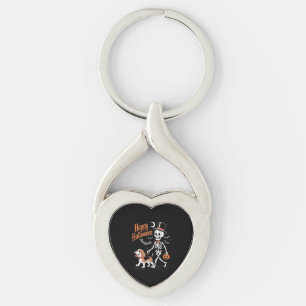 Funny Beagle Skeleton Dog Walking Key Ring