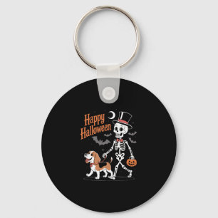 Funny Beagle Skeleton Dog Walking Key Ring
