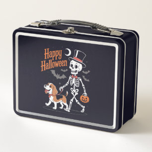 Funny Beagle Skeleton Dog Walking Metal Lunch Box
