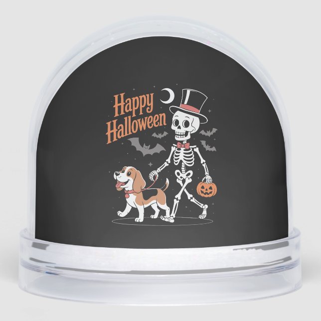 Funny Beagle Skeleton Dog Walking Snowglobe (Front)