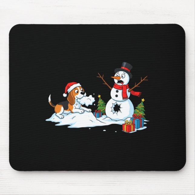 Funny Beagle Snowman Christmas Tree Xmas Womens Me Mouse Mat (Front)