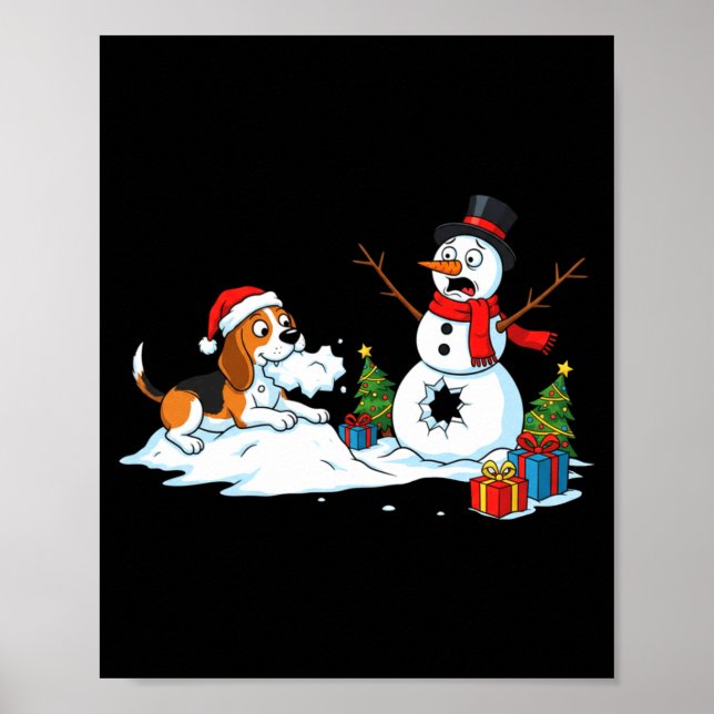 Funny Beagle Snowman Christmas Tree Xmas Womens Me Poster (Front)