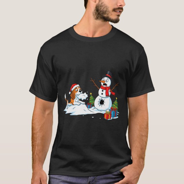 Funny Beagle Snowman Christmas Tree Xmas Womens Me T-Shirt (Front)
