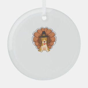 Funny Beagle Turkey  Funny Thanksgiving Dog Tee  Glass Tree Decoration